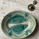 Plat poissons vintage céramique signé