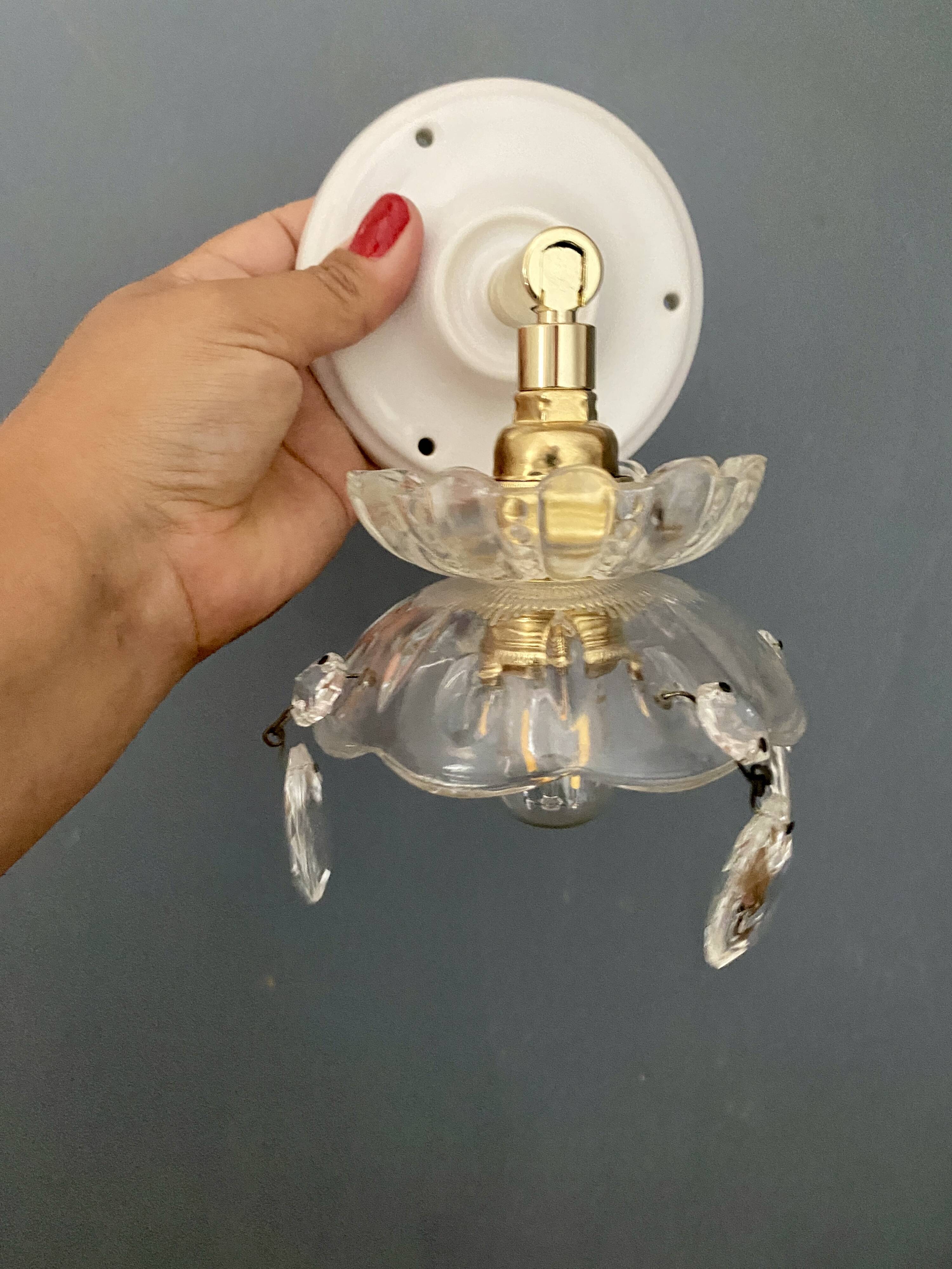 Vintage glass lampshade wall lamp with antique tassels