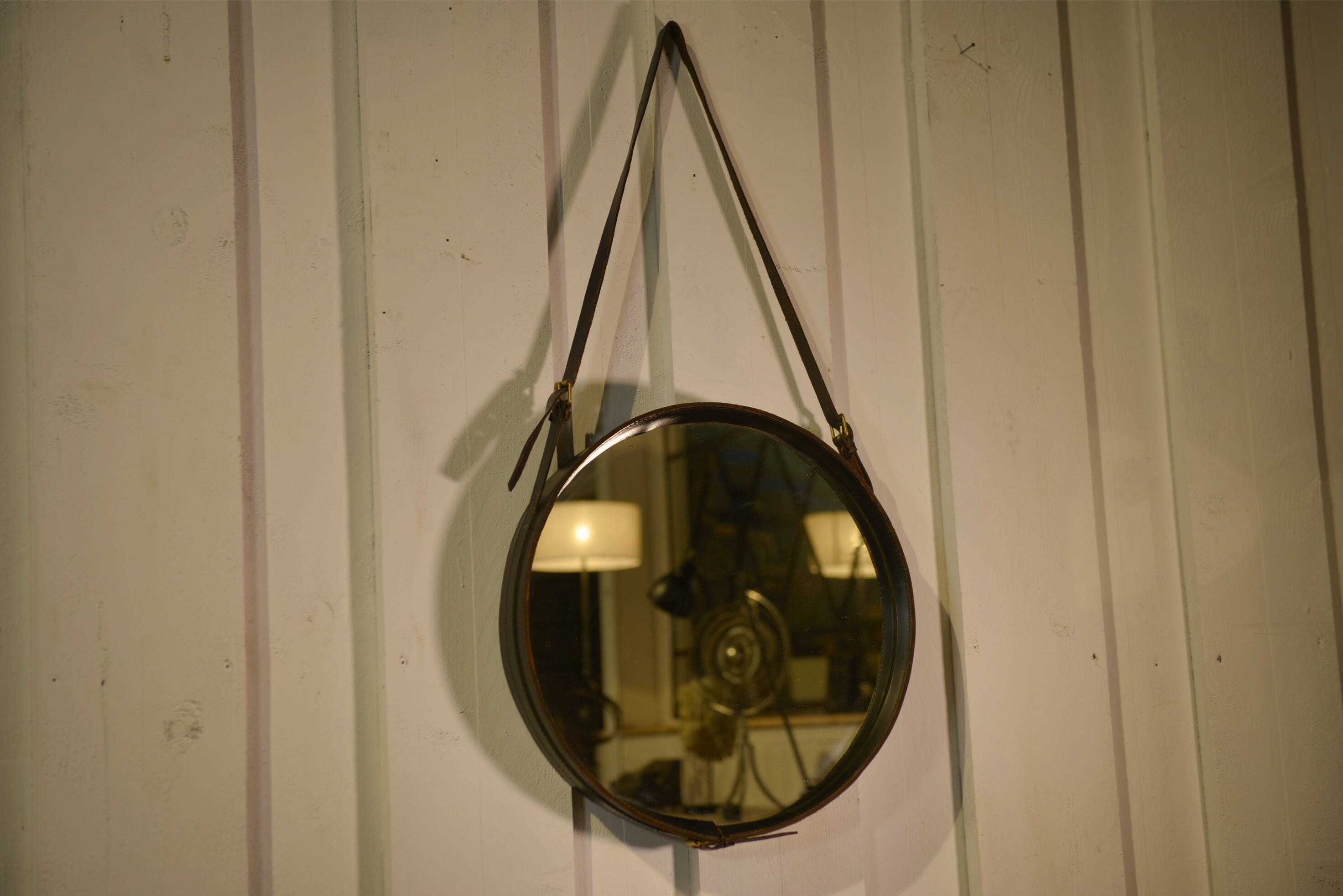 Black leather mirror by Jacques Adnet 1950s