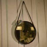 Black leather mirror by Jacques Adnet 1950s