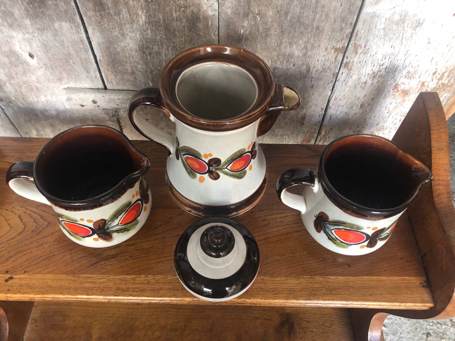 Old Teapot + 2 Pitchers Schramberg BERNAU Ceramic Flower Decor