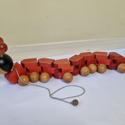 Vintage pulling toy, "centipede", 82 cm, made in Switzerland