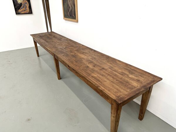 Table de ferme XXL 4 mètres en pin massif - 6 pieds - Années 50