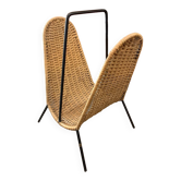 Danish magazine rack in metal and woven wicker
