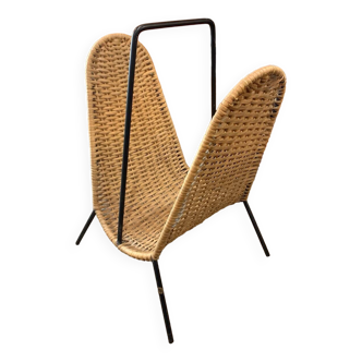 Danish magazine rack in metal and woven wicker