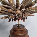 Ancien oursin crayon sur socle en bois tourné, 22 cm