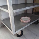 1950s metal shelf on wheels
