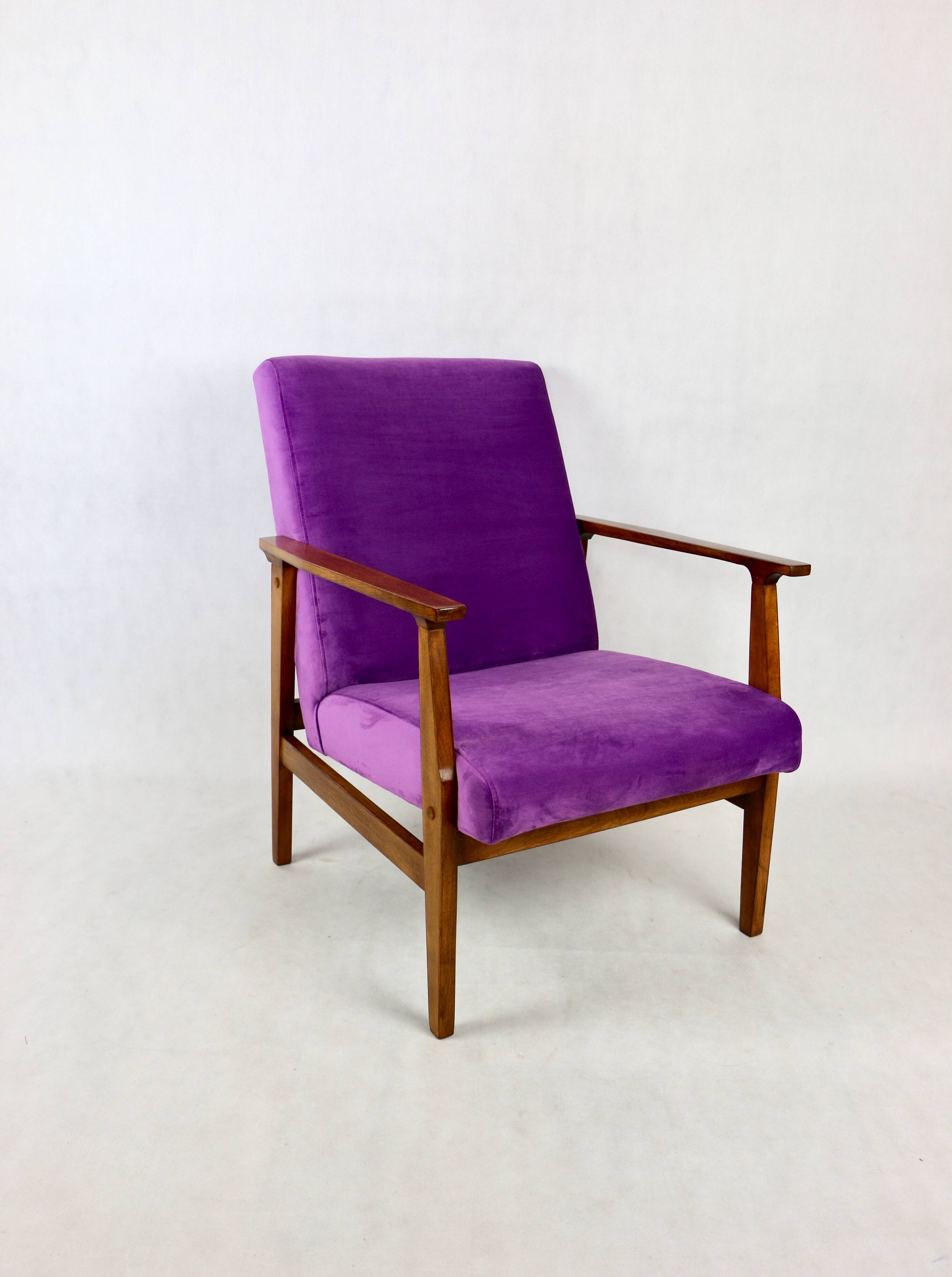 Vintage Violet Velvet Lounge Chair, 1970s