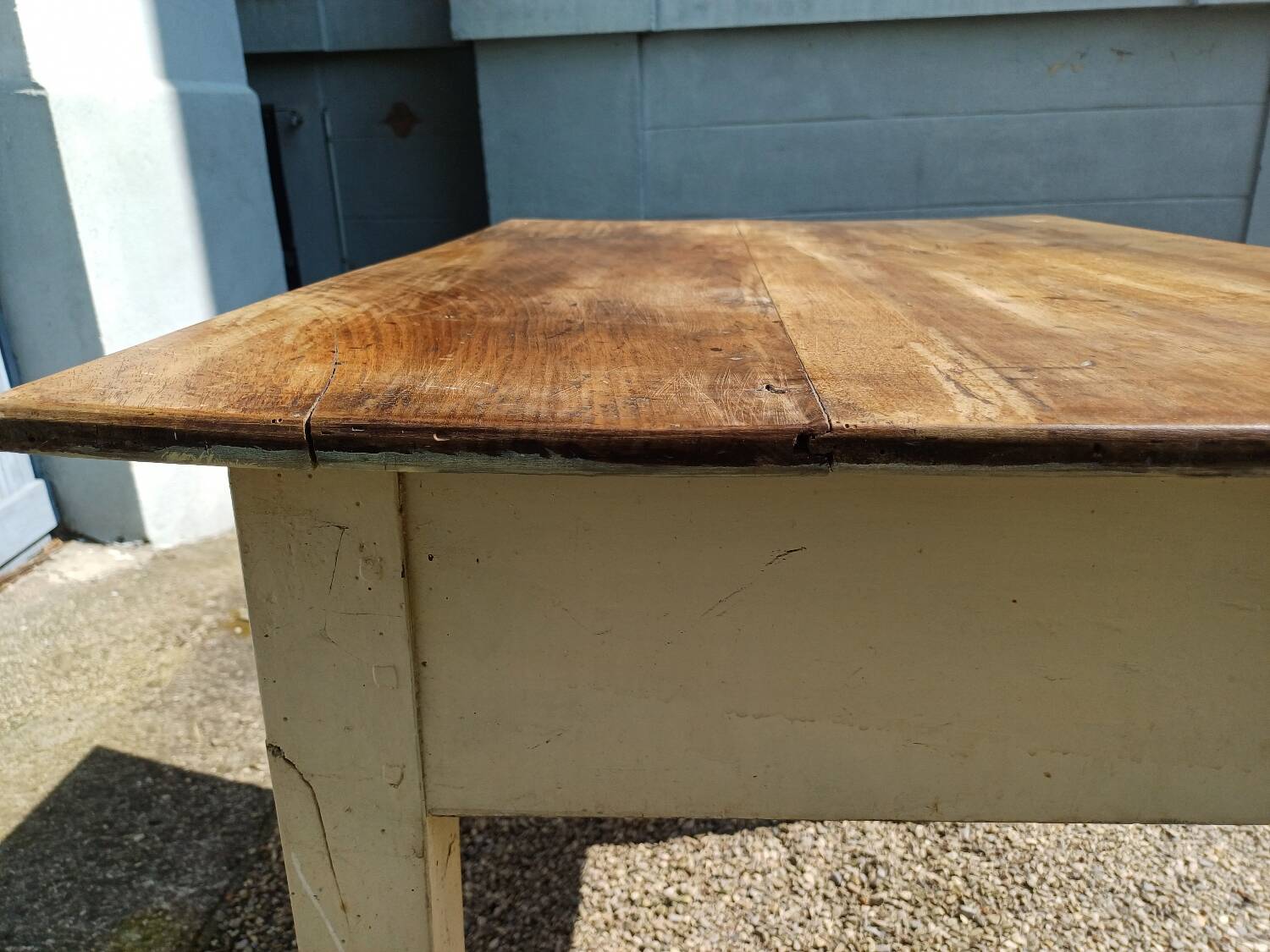 Wooden farmhouse table