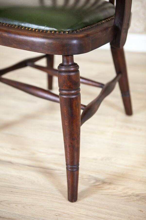 Early-20th Century Beech Desk Chair with Leather Seat, 1950s