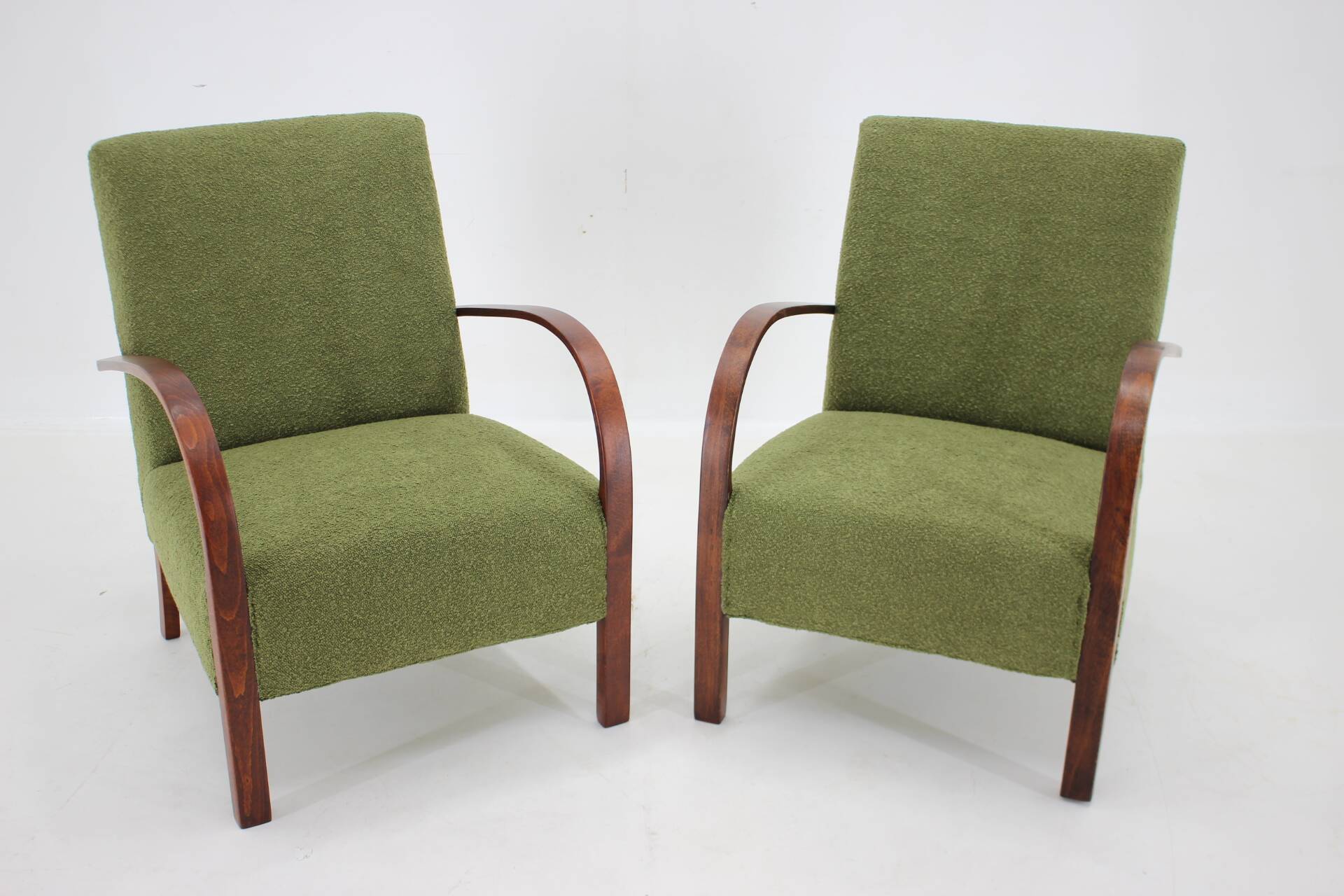 1940s Pair of Restored  Art Deco Armchairs in Boucle , Czechoslovakia