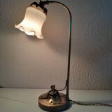 Brass lamp with art deco pearly opaline