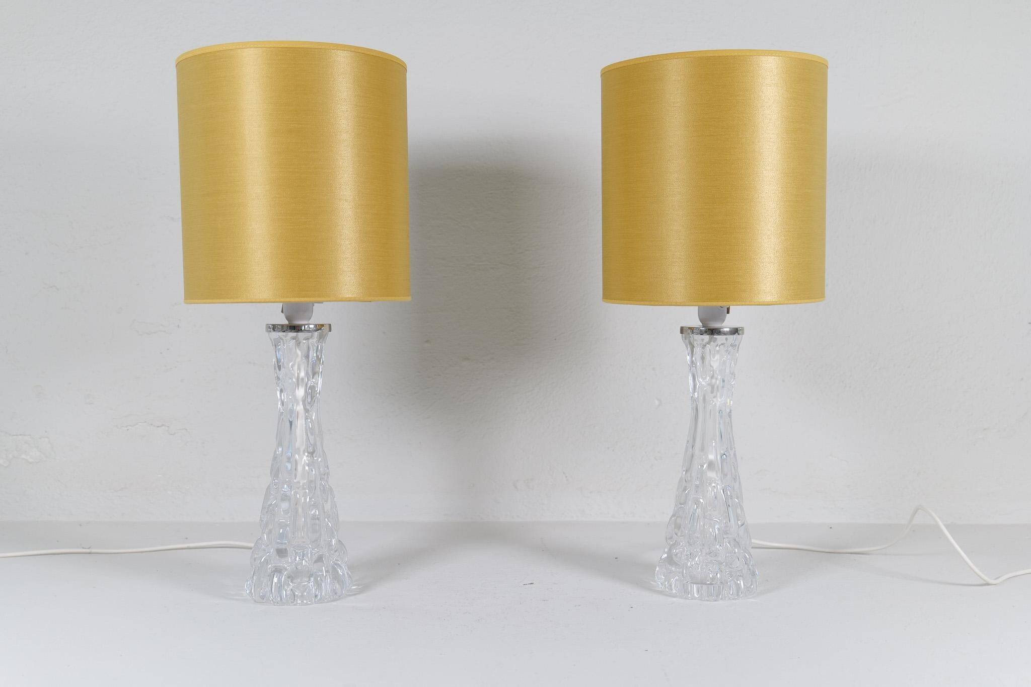 Mid-century modern crystal table lamps by Orrefors, designed by Carl Fagerlund, Sweden, 1970s.