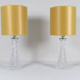 Mid-century modern crystal table lamps by Orrefors, designed by Carl Fagerlund, Sweden, 1970s.
