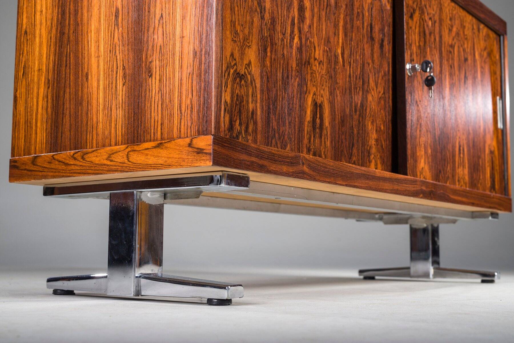 Mid-century wood veneer sideboard with chrome legs, 1960s
