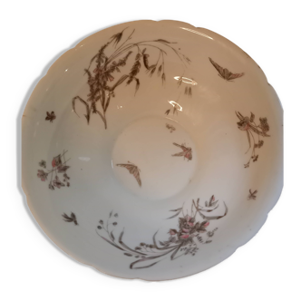 Salad bowl decorated with flowers and butterflies, Limoges porcelain, vintage Haviland