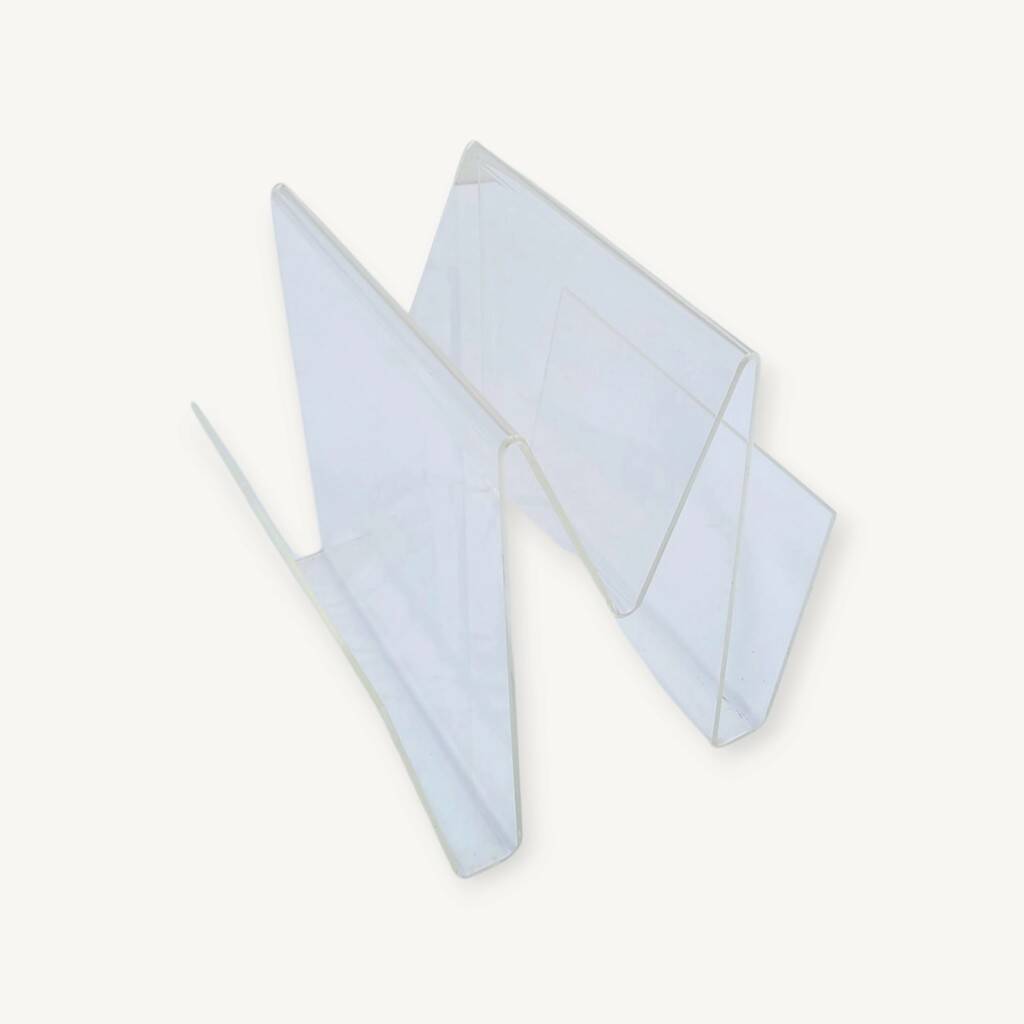M-shaped plexiglass magazine rack