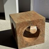 Coffee table, or openwork cubic stool in natural monoxyle mango wood H40.