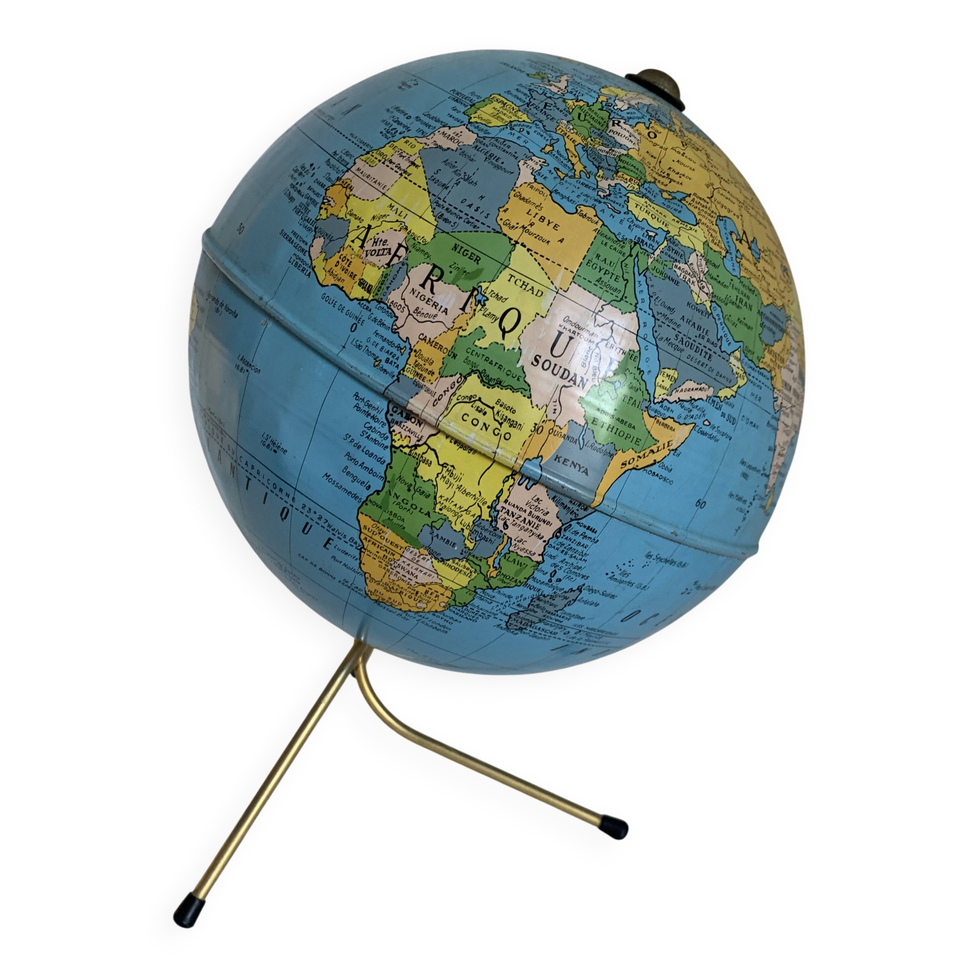 Vintage 1960s Golden Globe Taride Tripod World Map - 28 cm