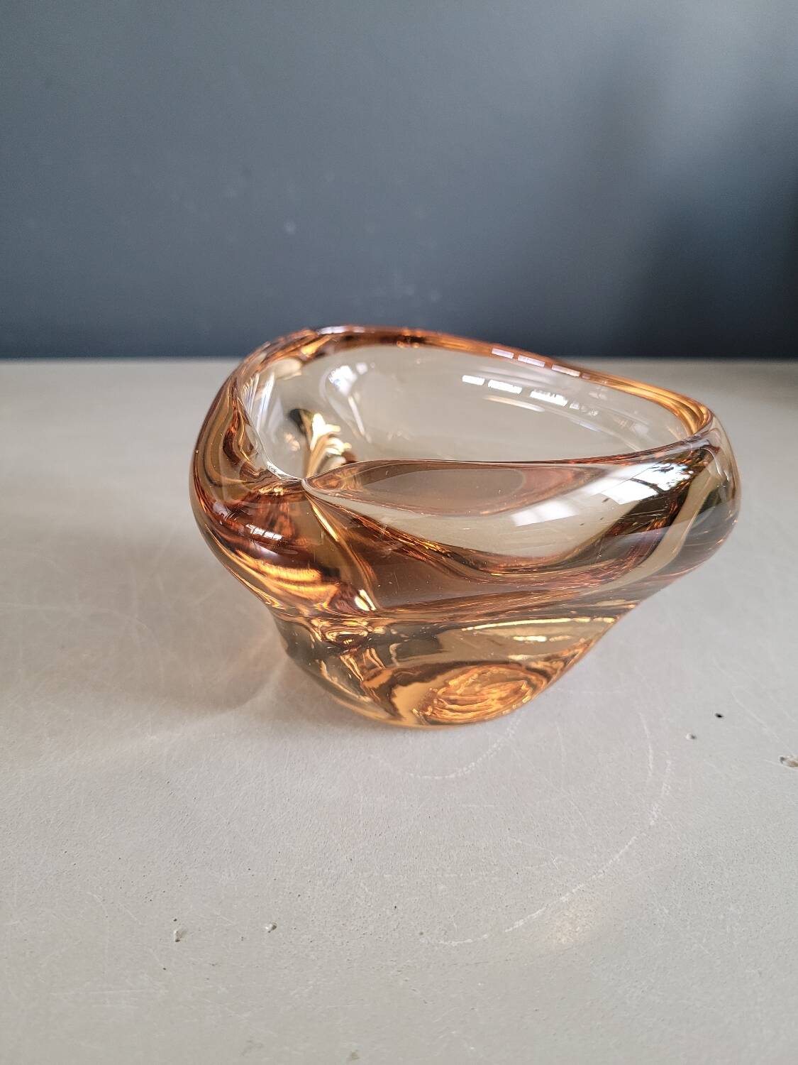 Vintage amber tinted glass ashtray