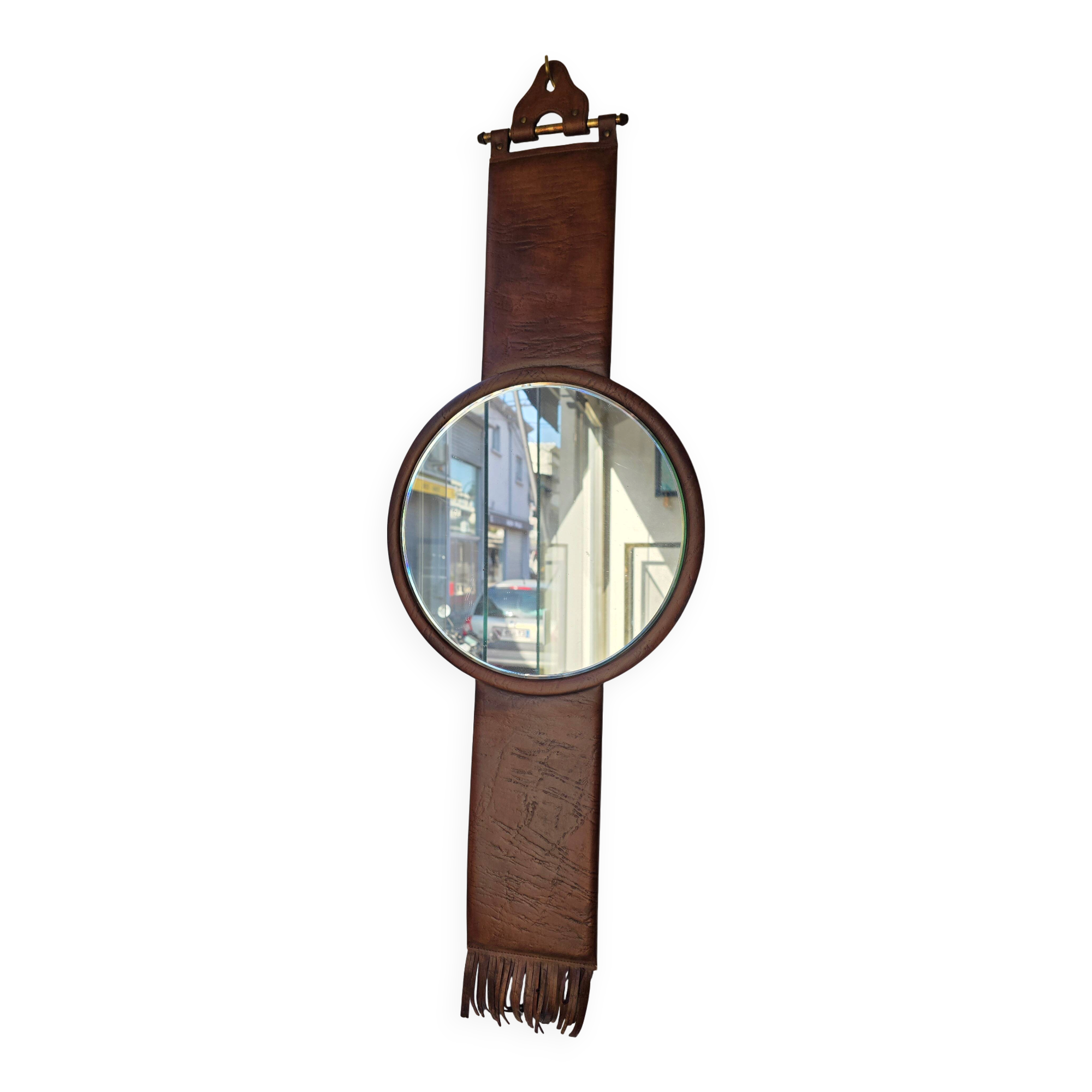 Leather Mirror, attributed to Uno & Östen Kristiansson, Luxus Vittsjö, circa 1970