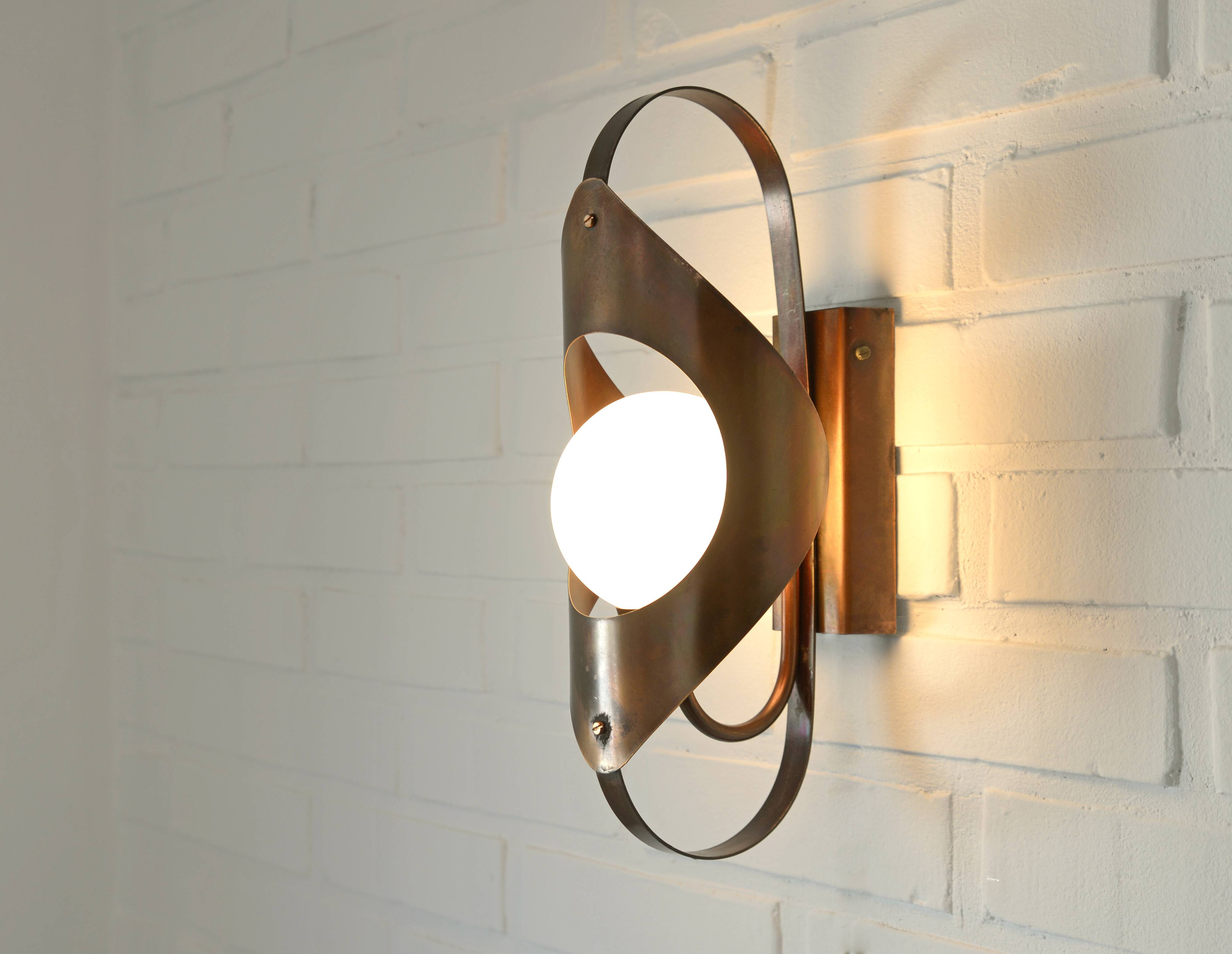 Brutalist sconce vintage wall lamp space age copper lamp 1970 light fixture