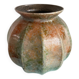 Iridescent glass ball vase with cut sides – Art glass style, unique piece