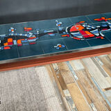 Coffee table in signed ceramic and chromed metal 70s