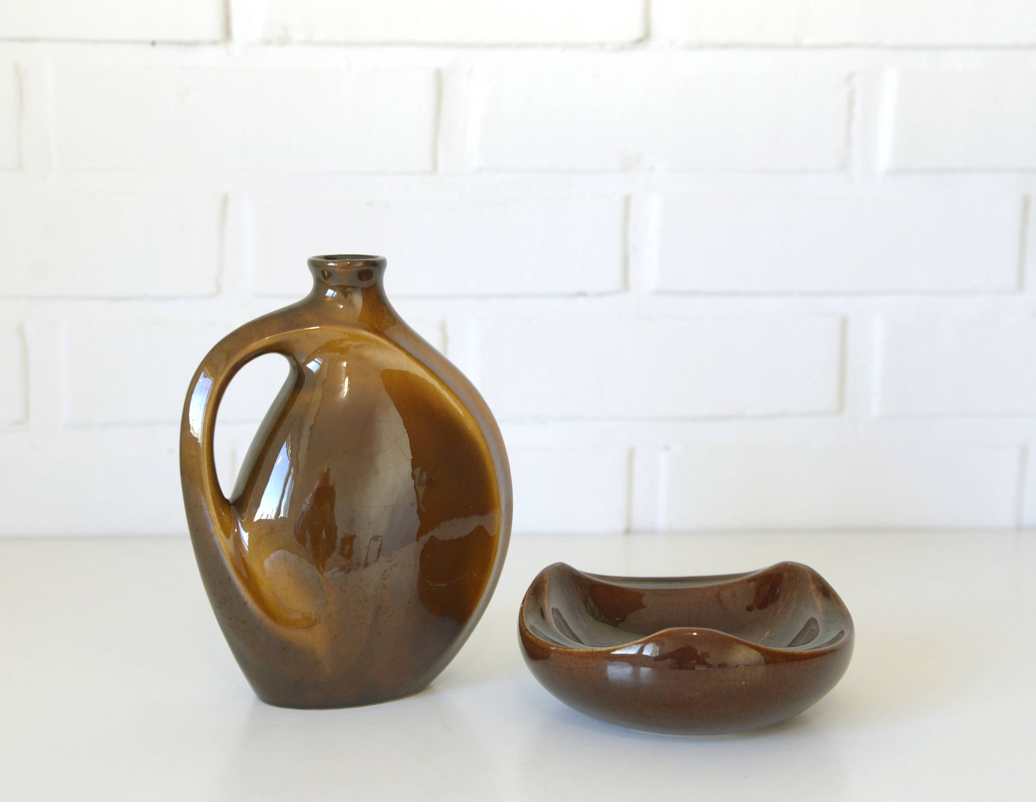 Mid Century Modern Ceramic Set: Handmade Vase & Ashtray, Yugoslavia