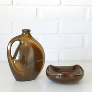 Mid Century Modern Ceramic Set: Handmade Vase & Ashtray, Yugoslavia