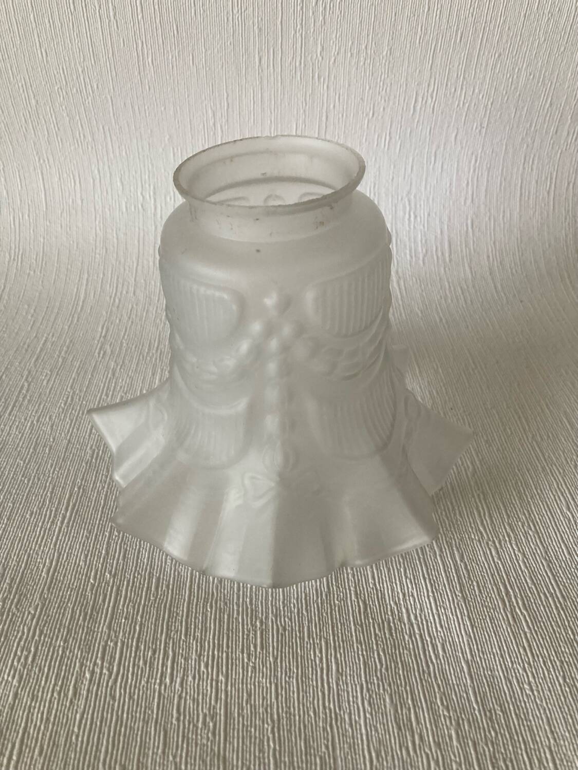 Antique tulip lampshade in white frosted glass with pleated crown