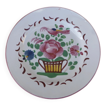 Ancienne assiette en faience St Clément assiette plate motifs fleurs