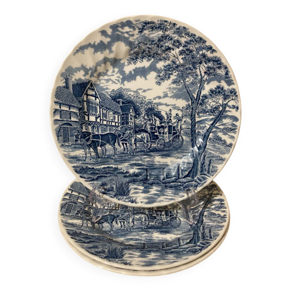 Assiettes plates anglaises Royal Wessex bleu malle-poste