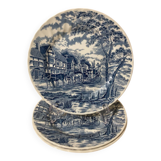 Assiettes plates anglaises Royal Wessex bleu malle-poste
