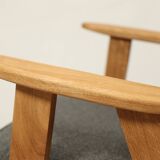 Fauteuil du milieu du siècle, revêtement en laine grise, bois de chêne, chaise longue de Style Vintage après rénovation