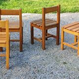 Set de 4 chaises des années 70 brutalistes en chêne