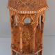 Oriental pedestal table in hexagonal shape made of cedar wood and marquetry