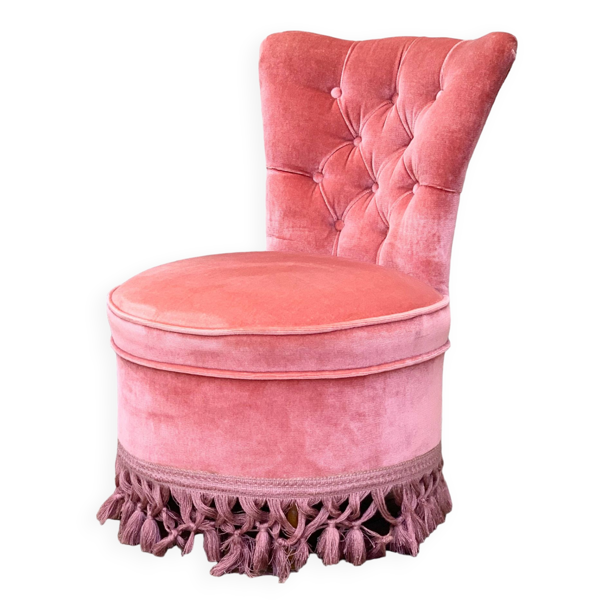 Pink velvet padded toad armchair 1970