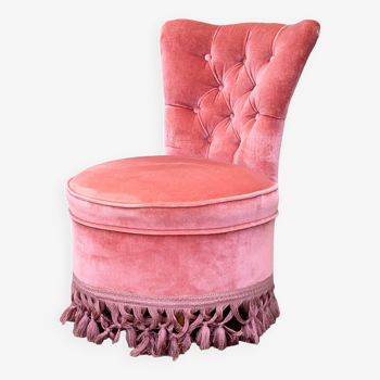 Pink velvet padded toad armchair 1970