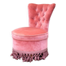 Fauteuil crapaud capitonné velours rose 1970