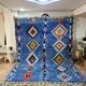 Tapis Beni Ouarain Bleu Azur - Motifs Berbères Colorés - Laine Naturelle