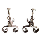 Old JM Monogram Fireplace Andirons