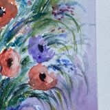 Aquarelle Nouredine signature à identifier nature morte bouquet de fleurs