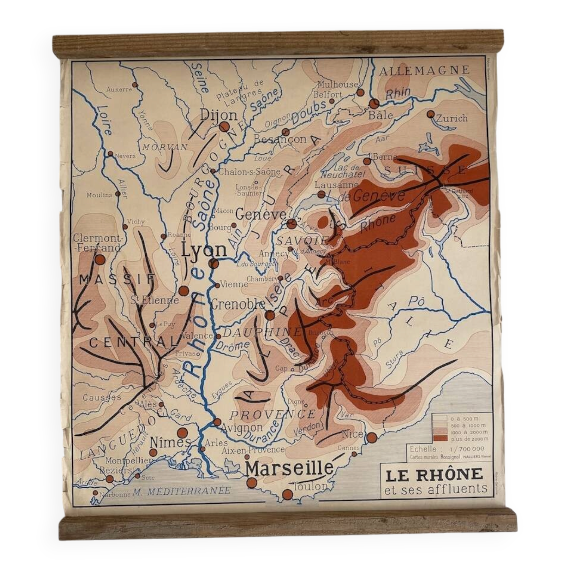 Vintage school map 1950 double-sided "The Garonne / the Rhône"