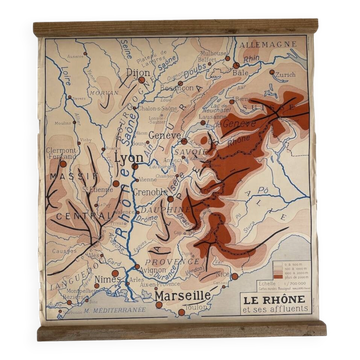 Vintage school map 1950 double-sided "The Garonne / the Rhône"