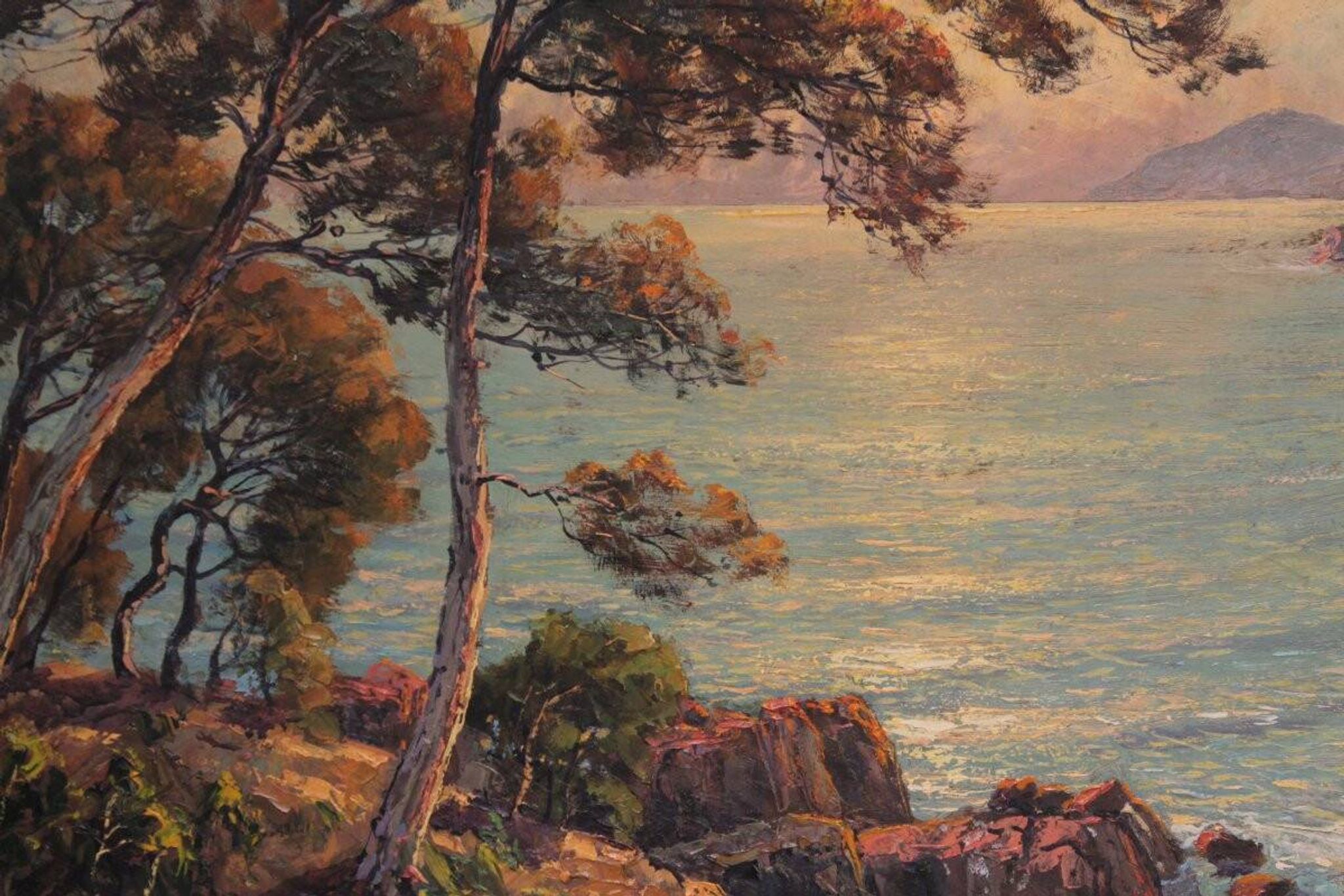 Grande peinture marine de Pierre Forest - Côte d'Azur, années 1920/1930