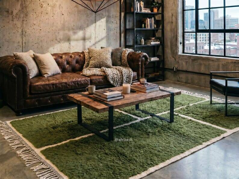 Handmade traditional Moroccan rug green 2/3 m