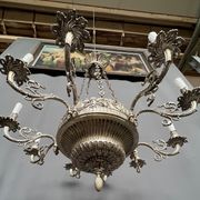 Large, rare antique chandelier in solid silver-plated bronze, Empire style, 12 light points.