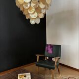 Vintage Murano Chandelier - 57 iridescent golden alabaster glasses