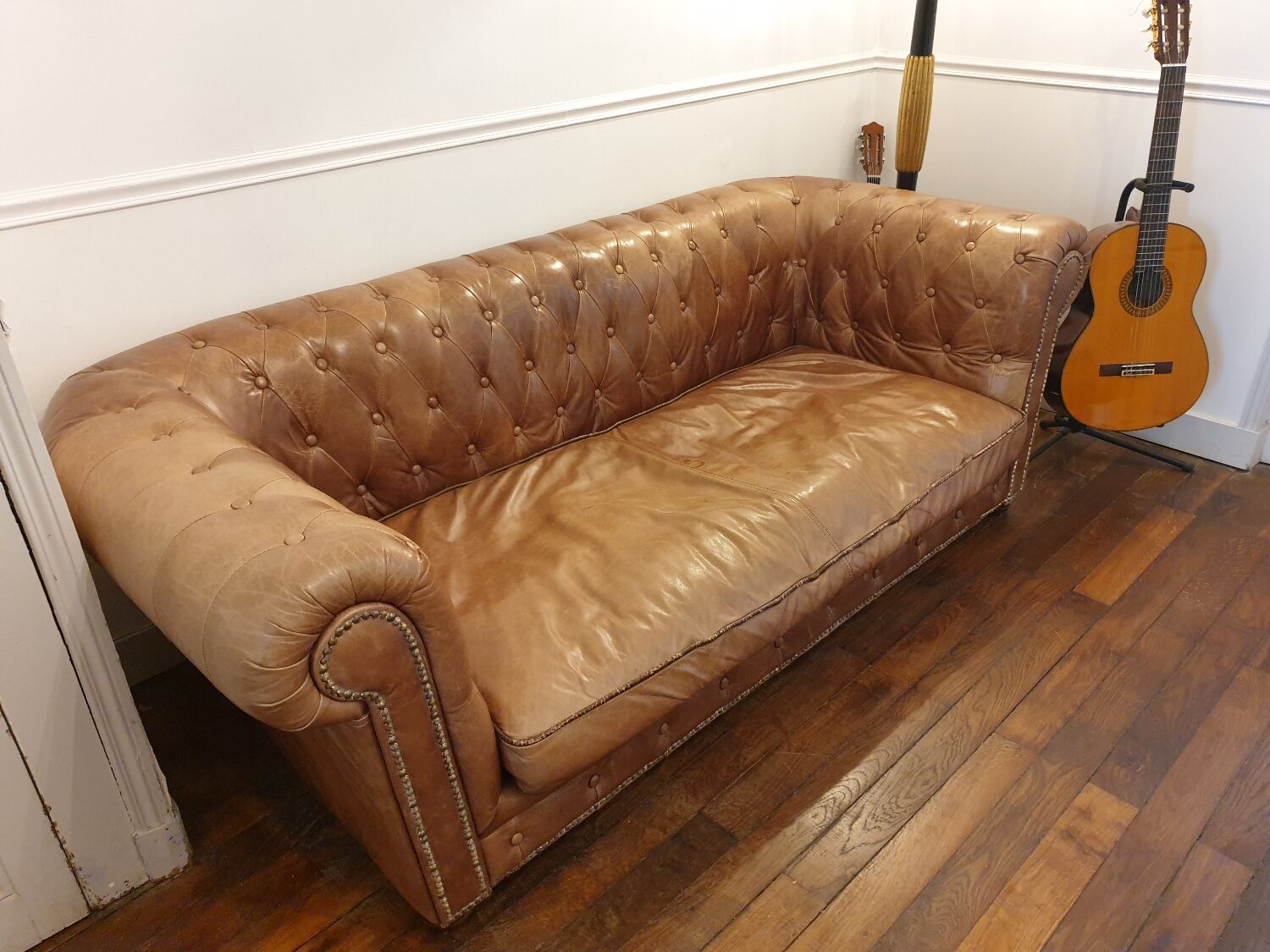 3-seater chesterfield sofa in tan leather